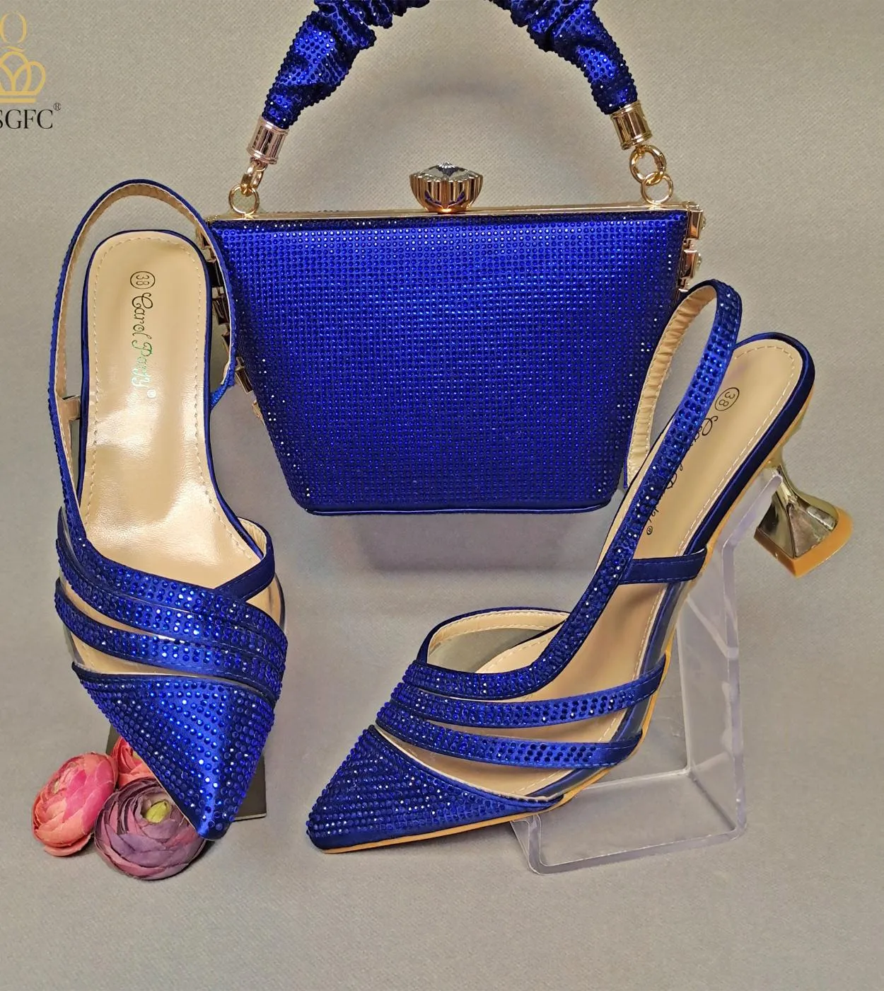 Nigerian Women Royal Blue Shoe Bag Set Bag Shoe Set Nigeria Party Size Nuovo
