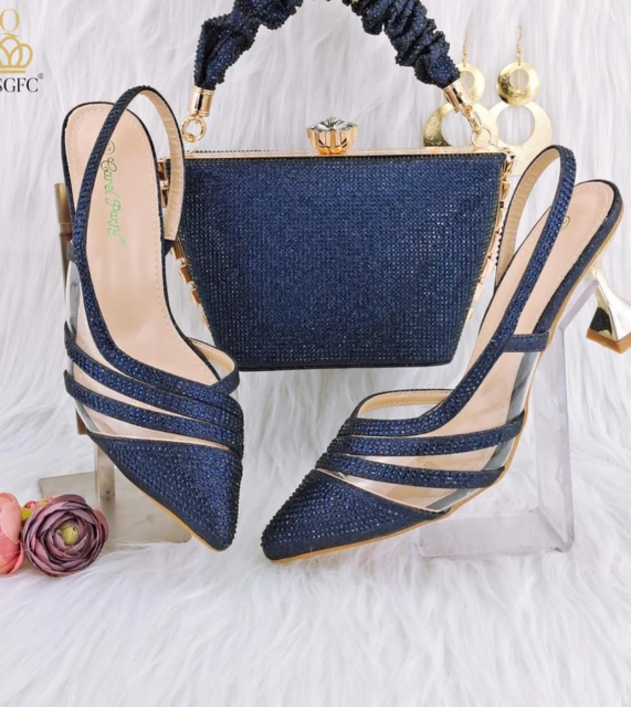 Nigerian Women Royal Blue Shoe Bag Set Bag Shoe Set Nigeria Party Size Nuovo