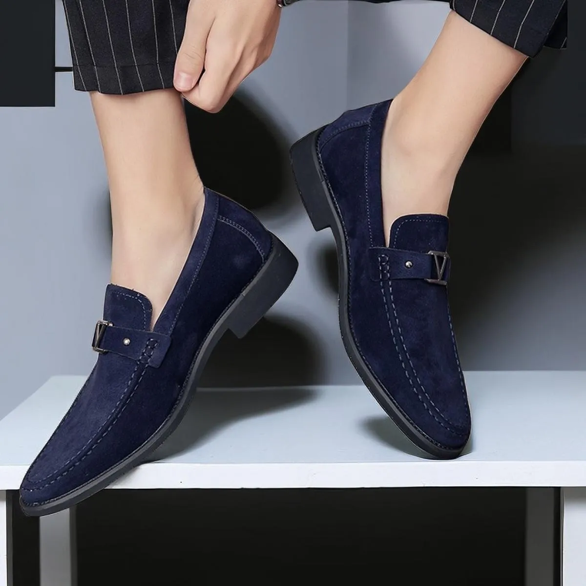 Nuovi mocassini neri da uomo Flock Shoes Business blu traspirante slip on scarpe solide fatte a mano spedizione gratuita taglia