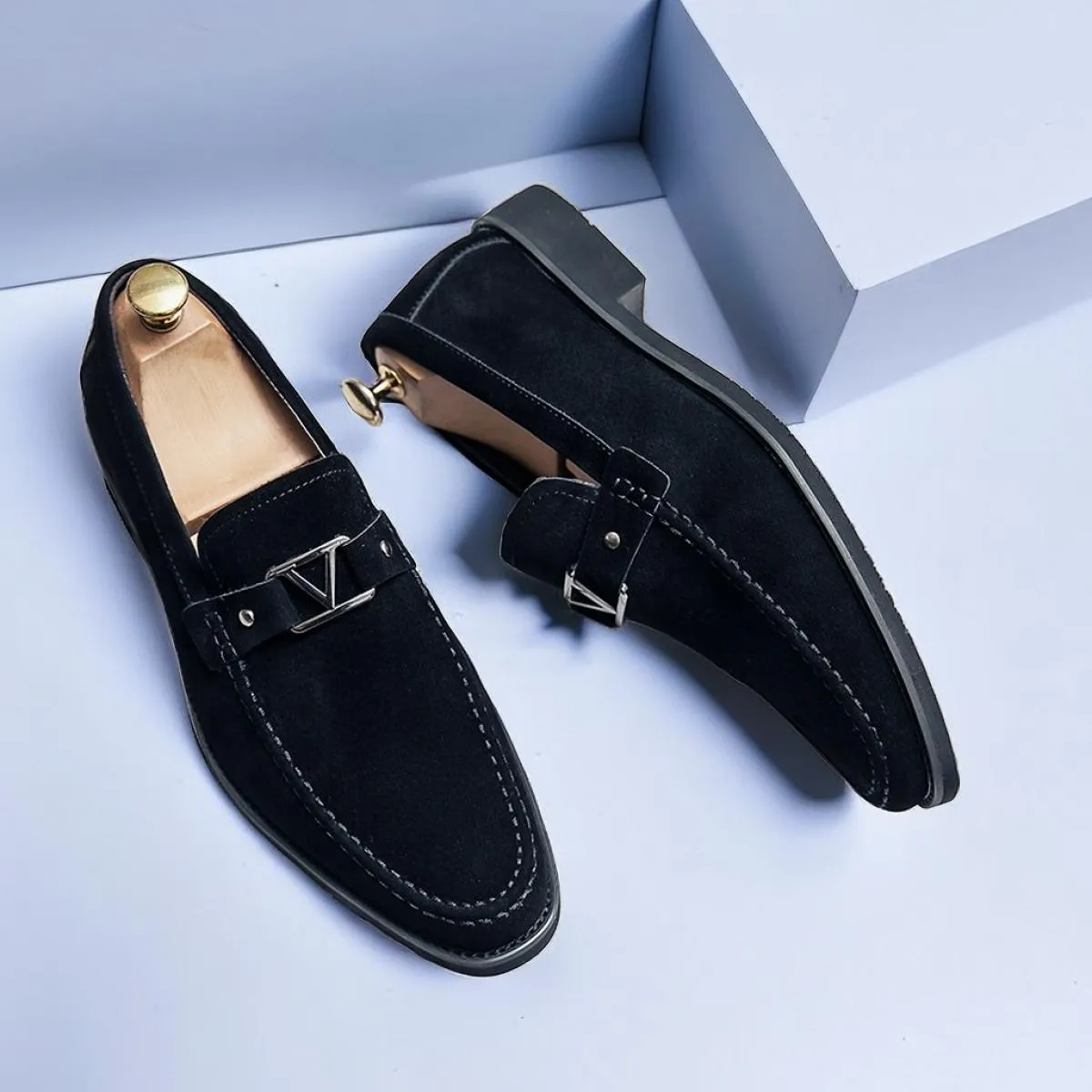 Nuovi mocassini neri da uomo Flock Shoes Business blu traspirante slip on scarpe solide fatte a mano spedizione gratuita taglia