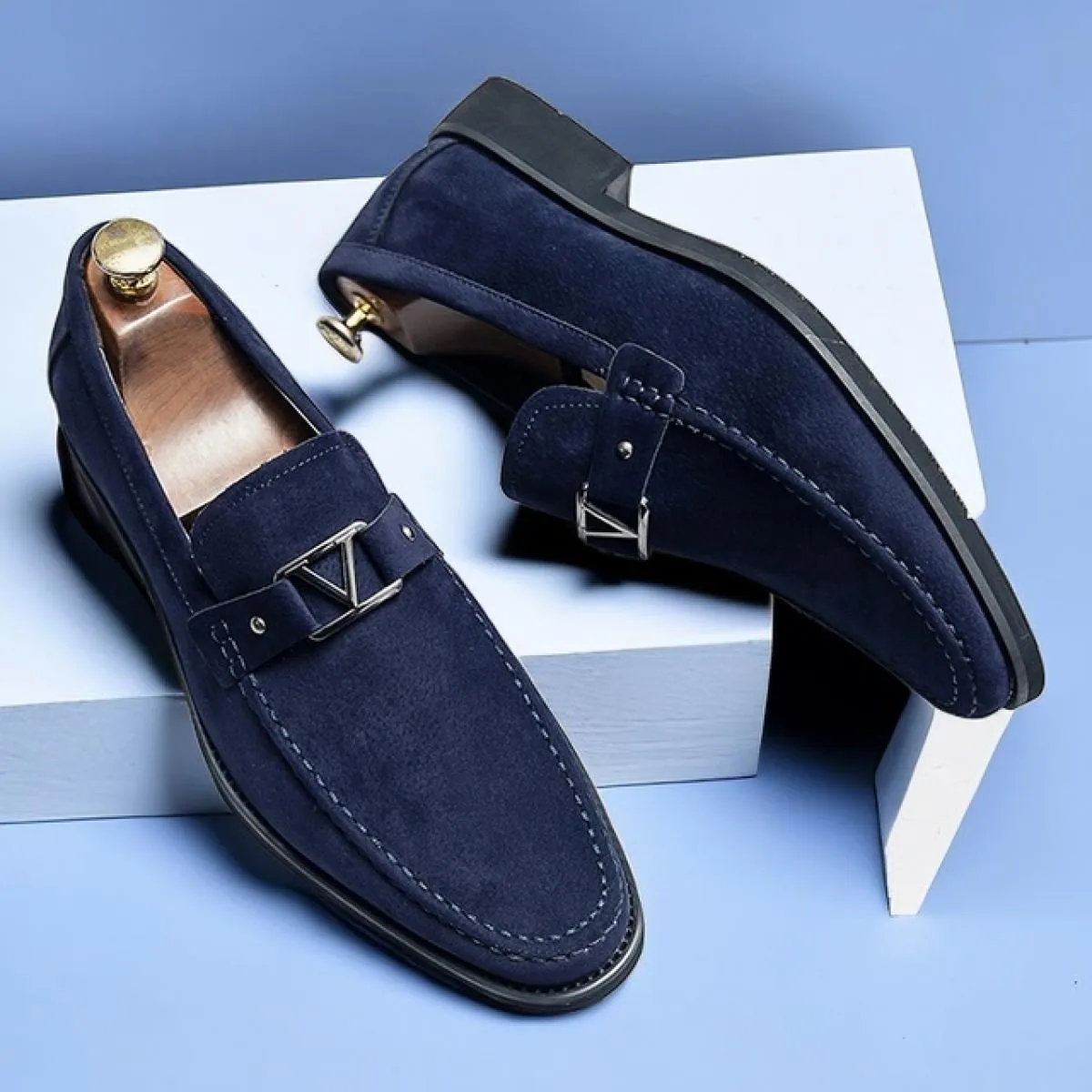 Nuovi mocassini neri da uomo Flock Shoes Business blu traspirante slip on scarpe solide fatte a mano spedizione gratuita taglia