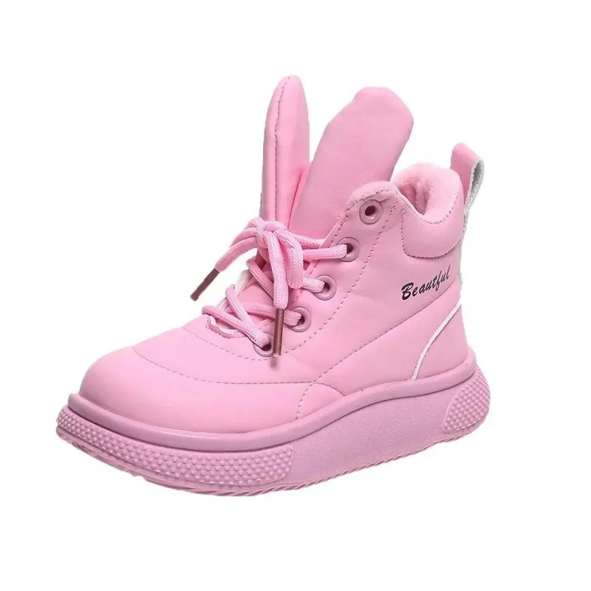 Nuovi stivaletti in pelle moda per bambini Stivaletti stringati con orecchie da coniglio per bambini Ragazzi ragazze antiscivolo