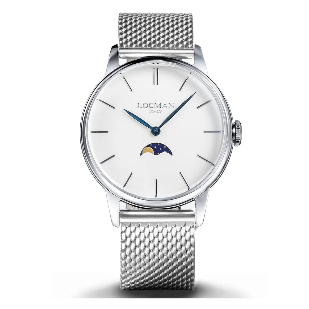 Orologio Uomo 1960 Fasi Lunari in Acciaio Bianco Locman