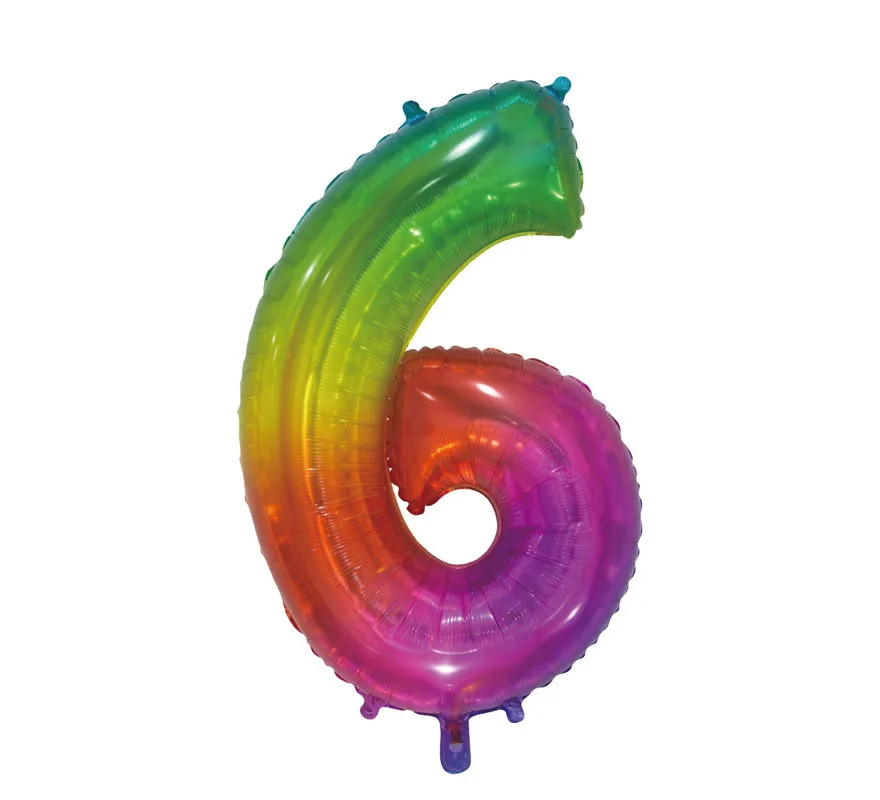Palloncino Foil Numero 6 Colore Arcobaleno Trasparente di 75 cm