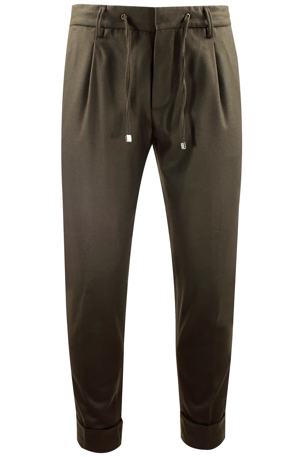  Pantalone con pince e coulisse in lana verde oliva