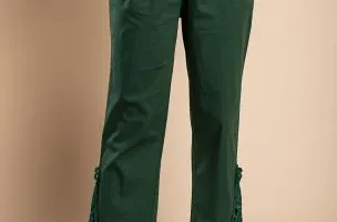 Pantalone elegante in cotone con pizzo, oliva