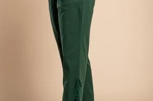 Pantalone elegante in cotone con pizzo, oliva