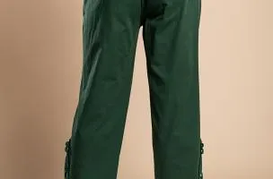 Pantalone elegante in cotone con pizzo, oliva