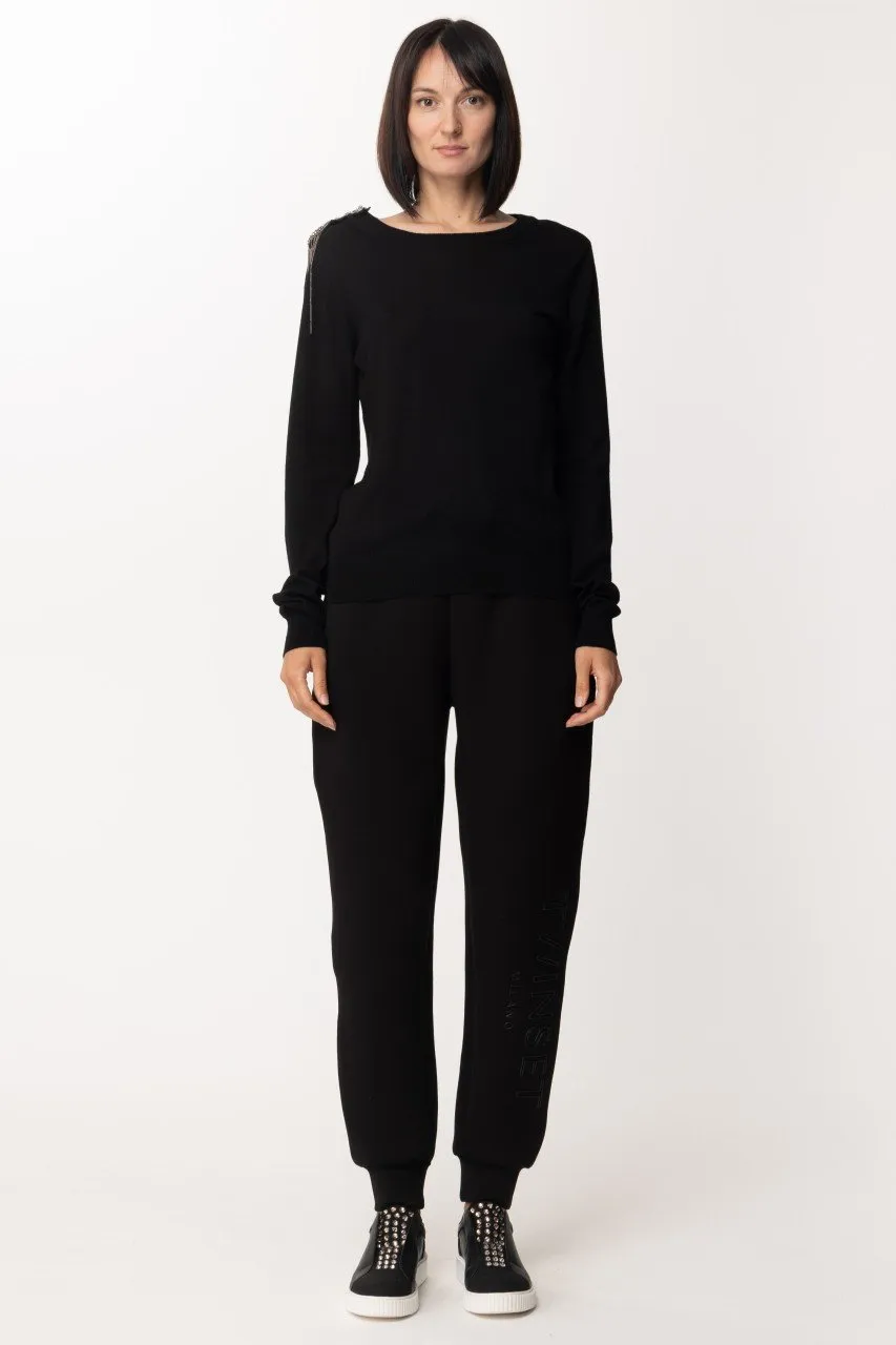 Pantaloni jogging logati in scuba Nero