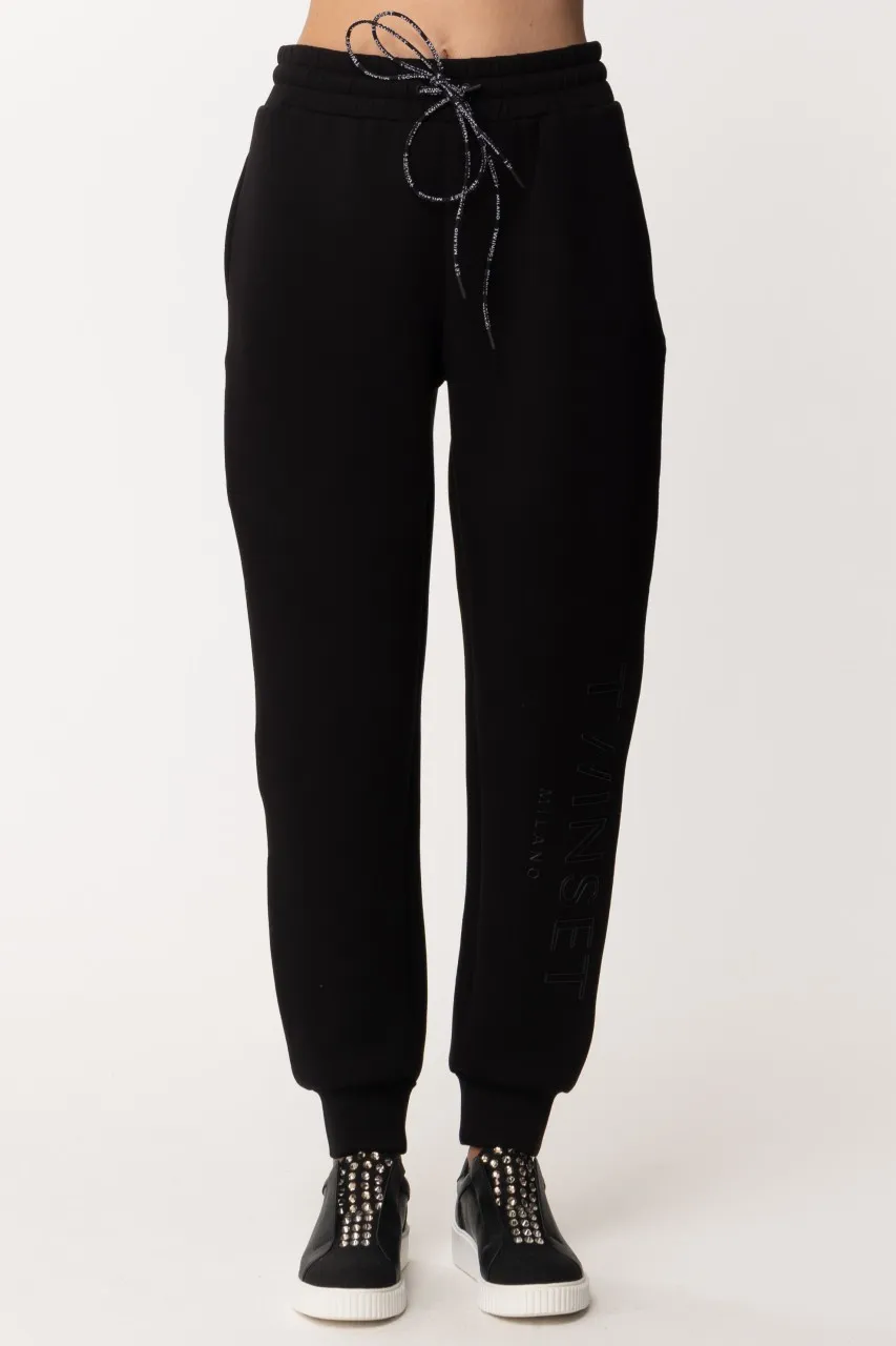 Pantaloni jogging logati in scuba Nero
