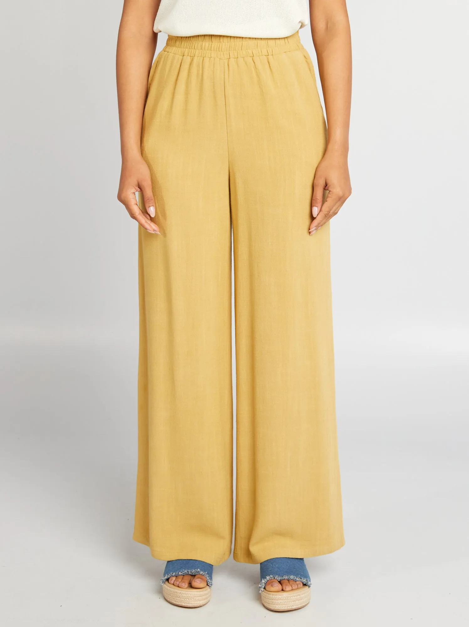 Pantaloni larghi in misto lino - ARANCIONE