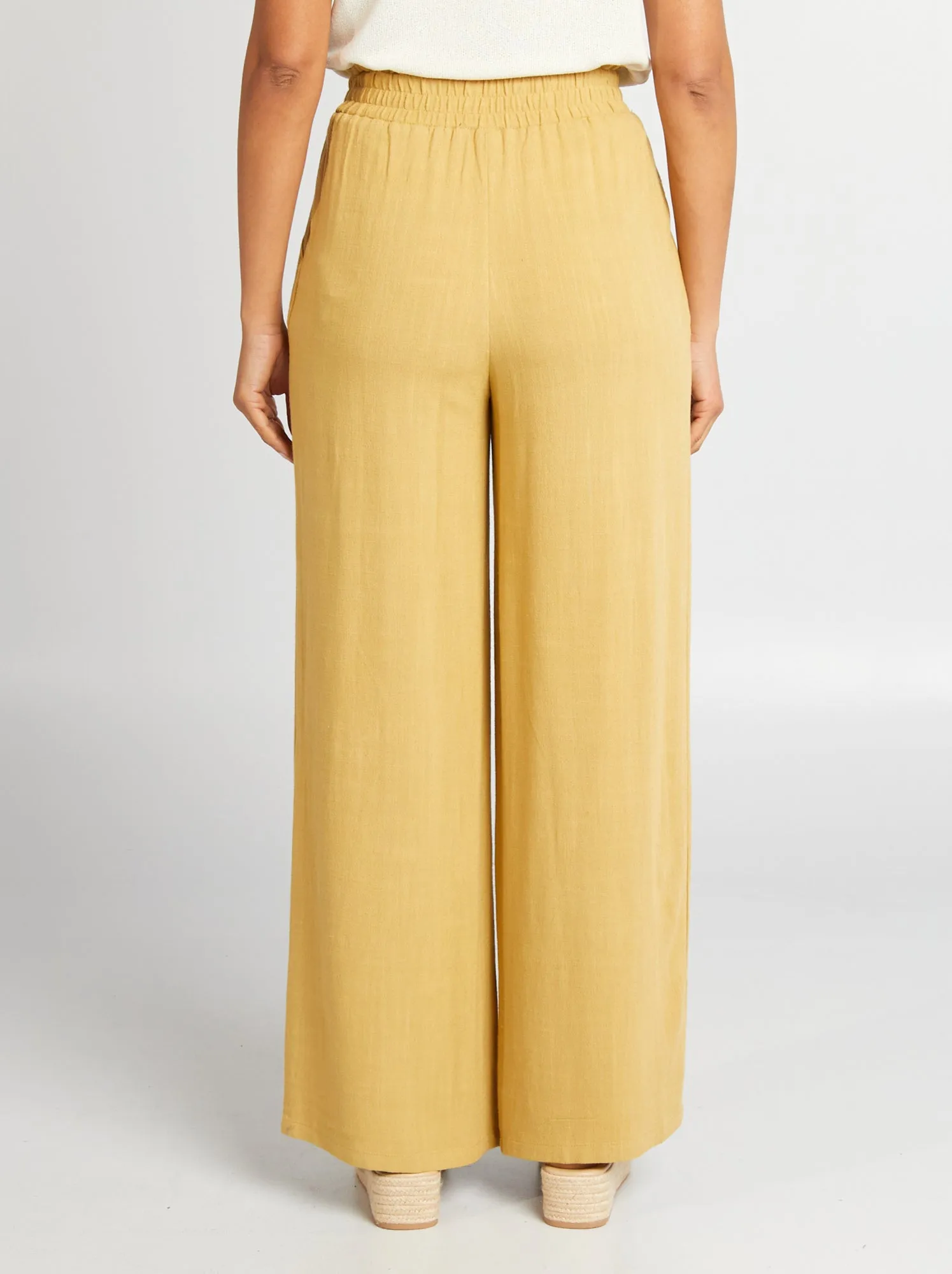 Pantaloni larghi in misto lino - ARANCIONE