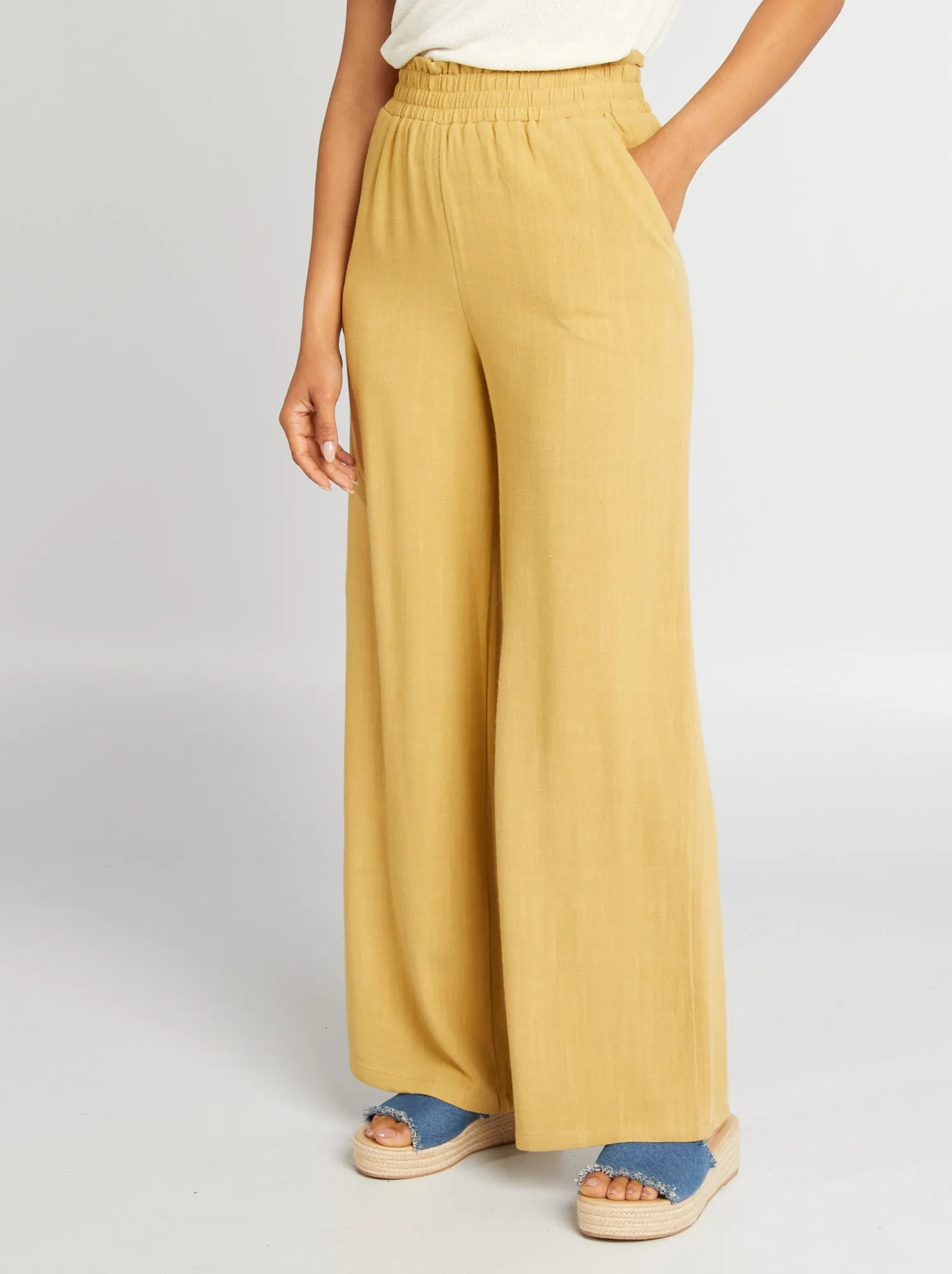 Pantaloni larghi in misto lino - ARANCIONE