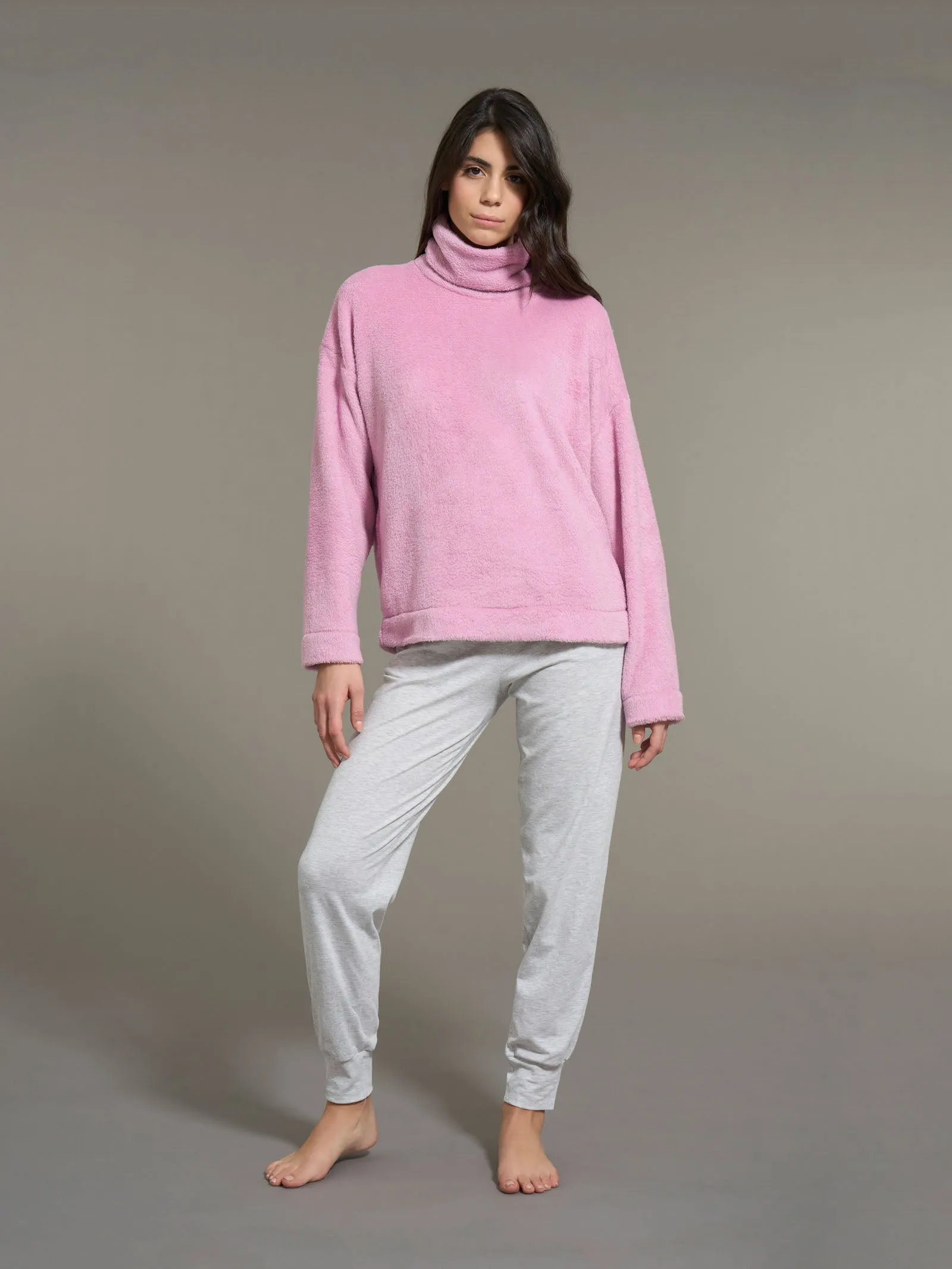Pigiama con collo a vulcano in Polar Fleece - Mauve Mist