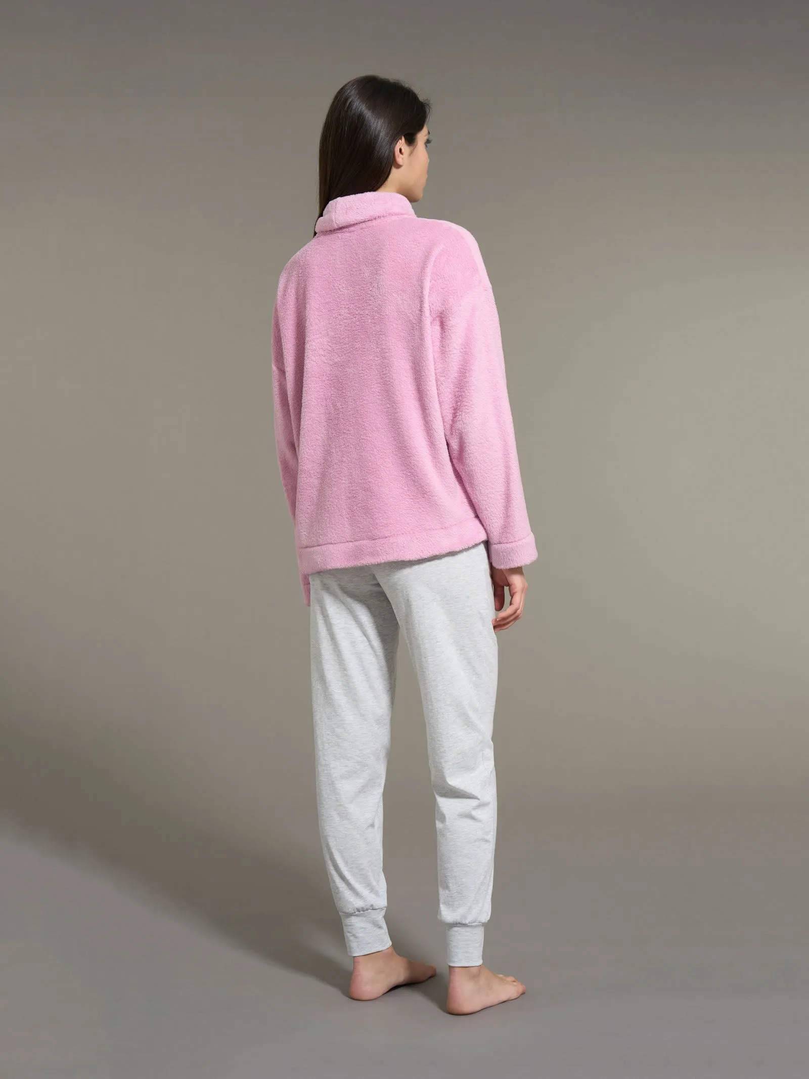 Pigiama con collo a vulcano in Polar Fleece - Mauve Mist