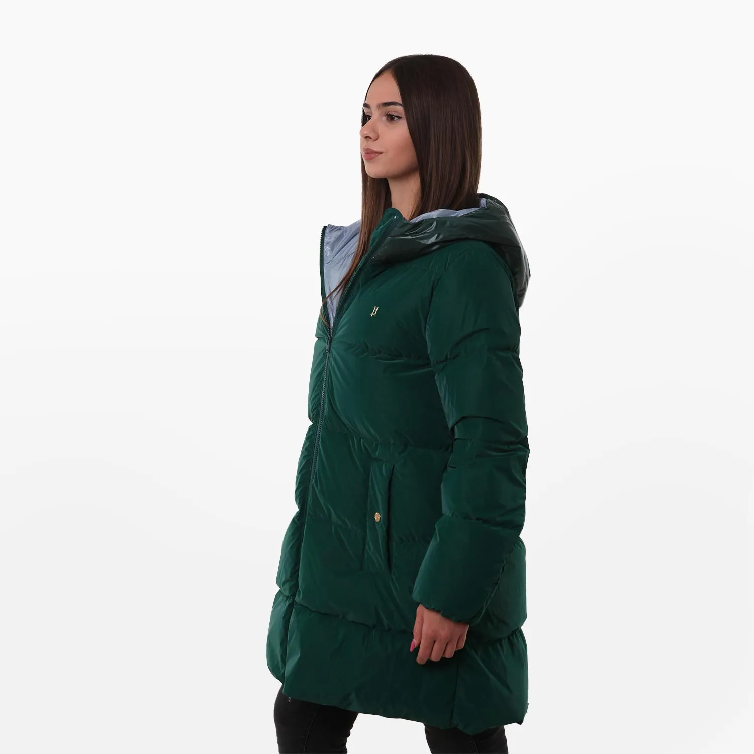 Piumino Lungo Herno Verde E Celeste