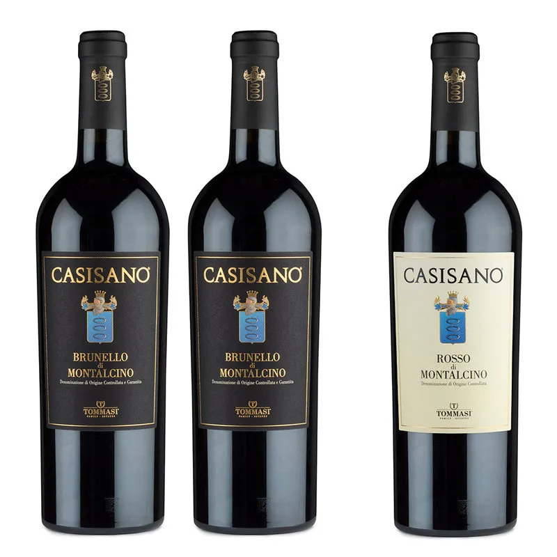 Podere Casisano 3 bottiglie miste con cassa in legno: 2 Brunello di Montalcino DOCG 2017 - 1 Rosso di Montalcino DOCG 2020