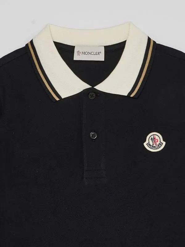 Polo bambino Moncler in cotone con patch logo Nero