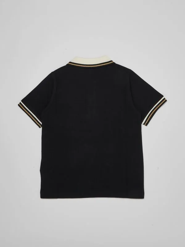 Polo bambino Moncler in cotone con patch logo Nero