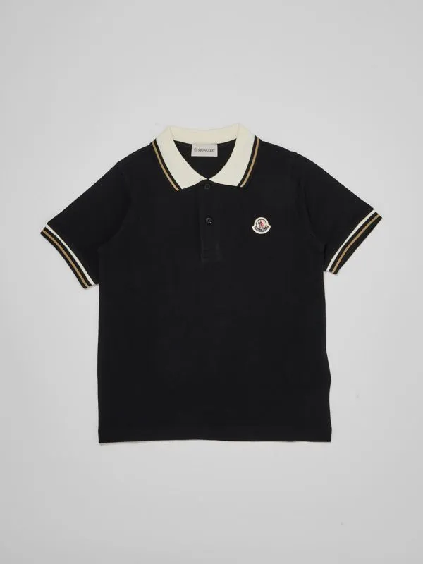 Polo bambino Moncler in cotone con patch logo Nero