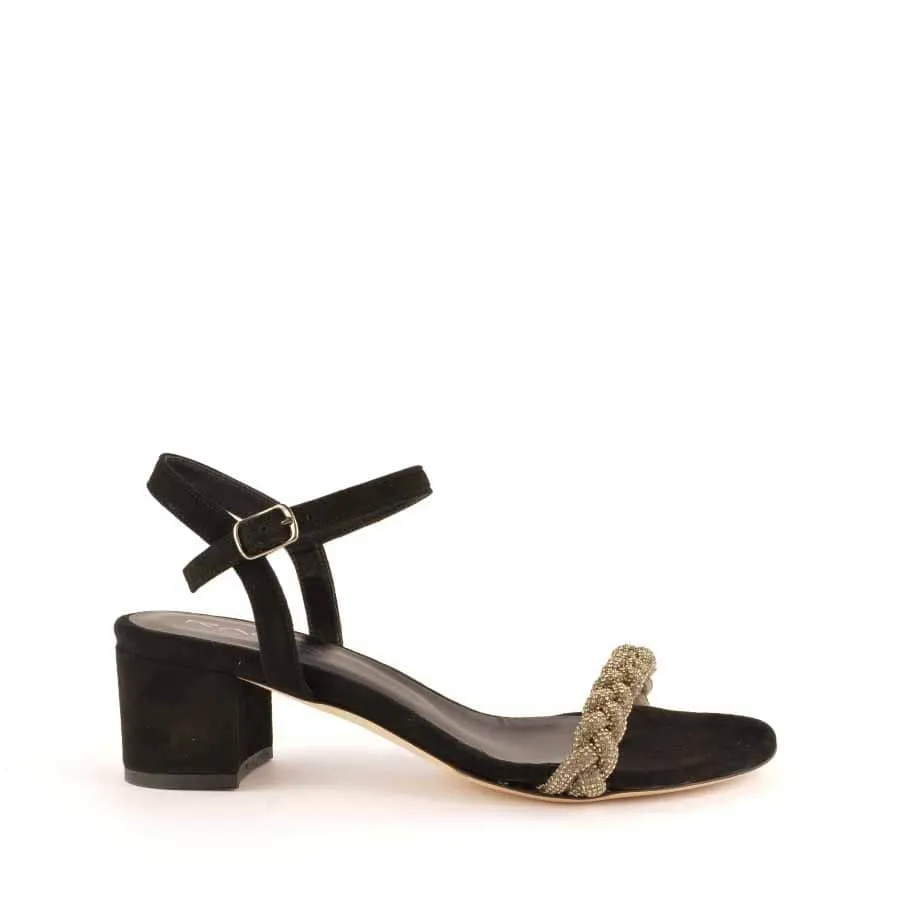 Rago collection sandalo treccia strass nero