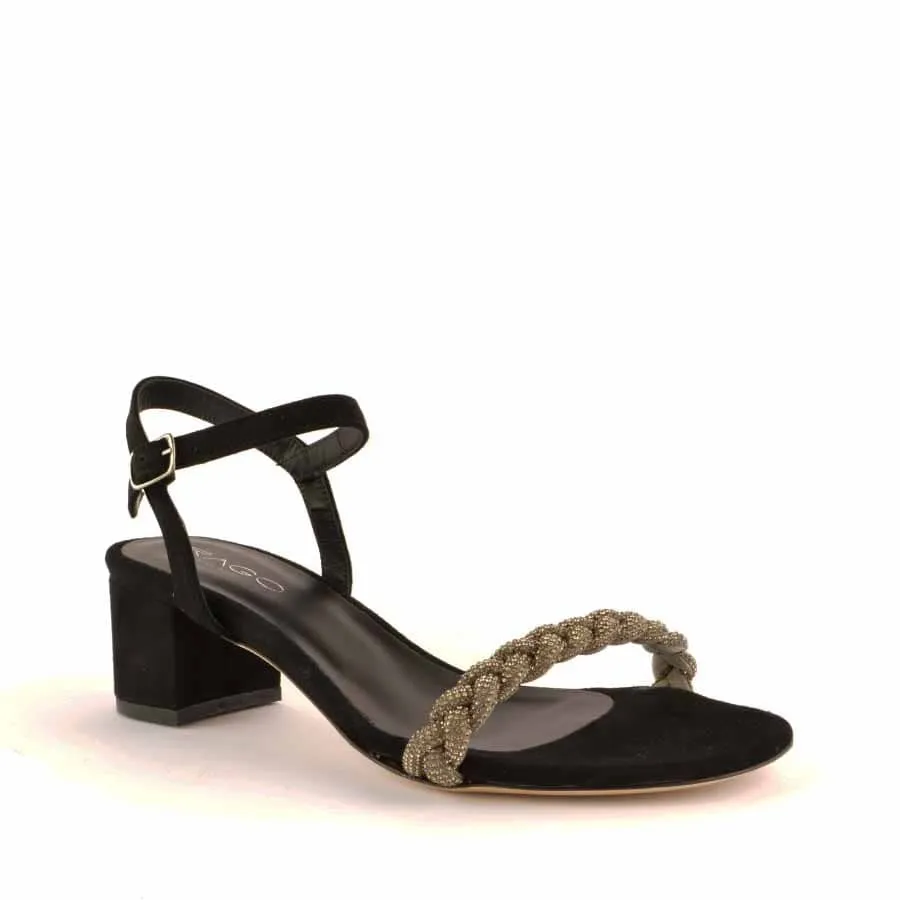 Rago collection sandalo treccia strass nero