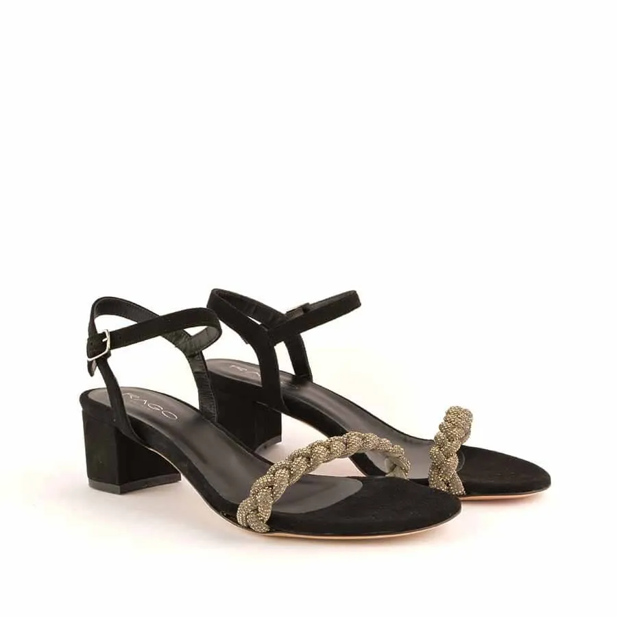 Rago collection sandalo treccia strass nero
