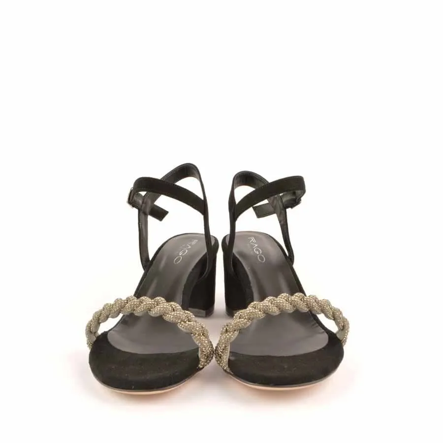 Rago collection sandalo treccia strass nero