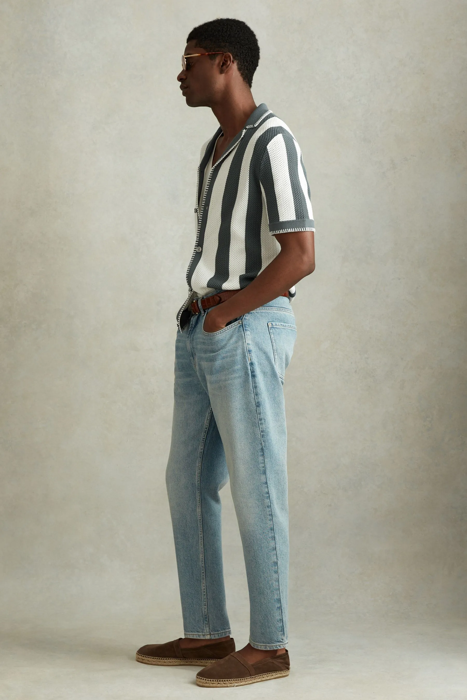 Reiss - Avorio - Camicia in maglia con colletto cubano    