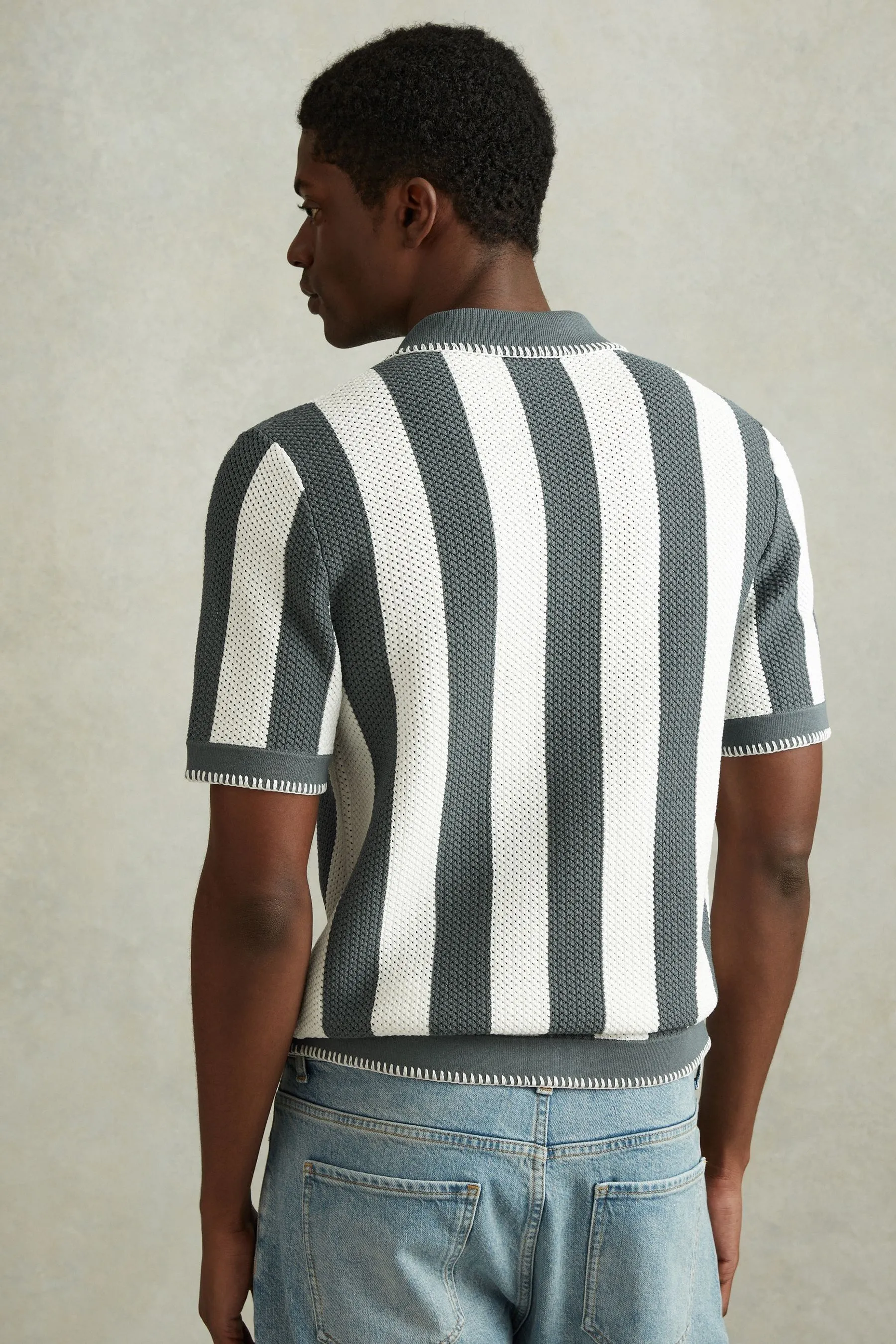 Reiss - Avorio - Camicia in maglia con colletto cubano    