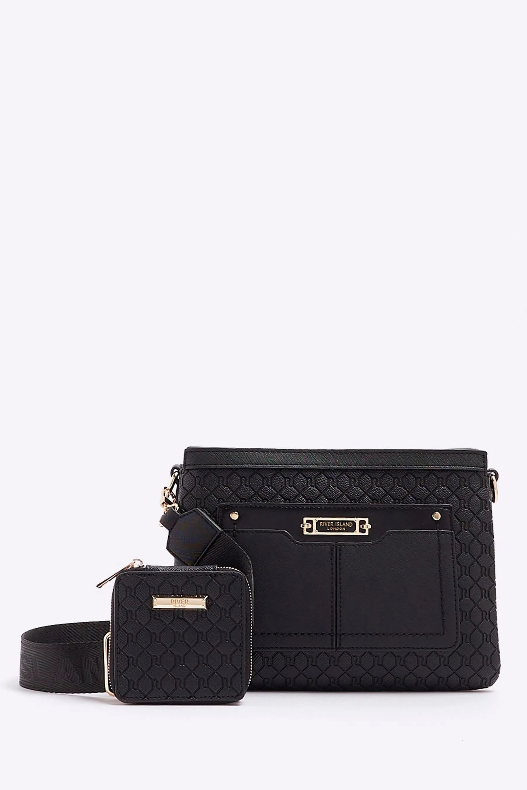 River Island - Borsa a tracolla con monogramma