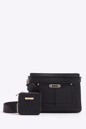 River Island - Borsa a tracolla con monogramma