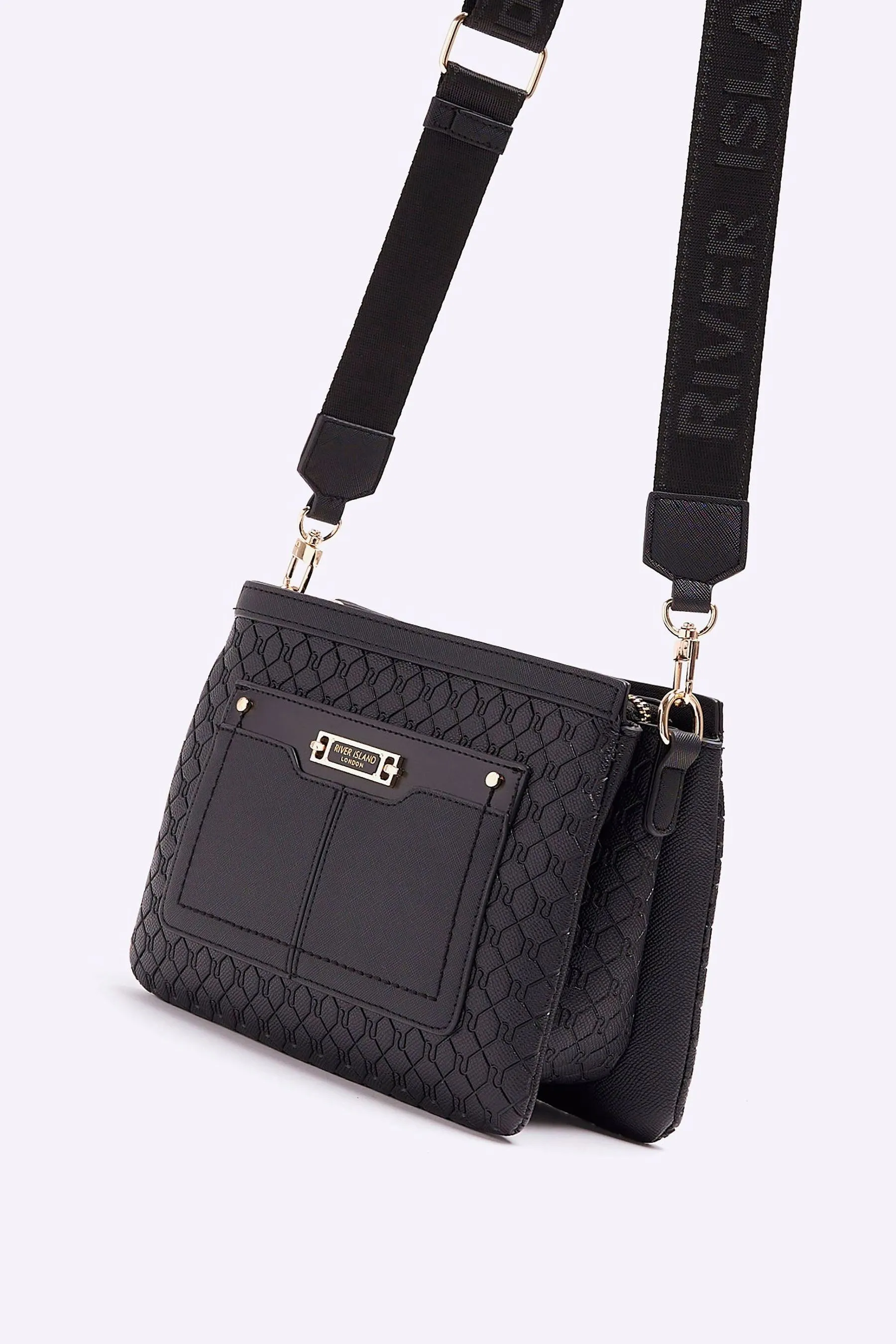 River Island - Borsa a tracolla con monogramma