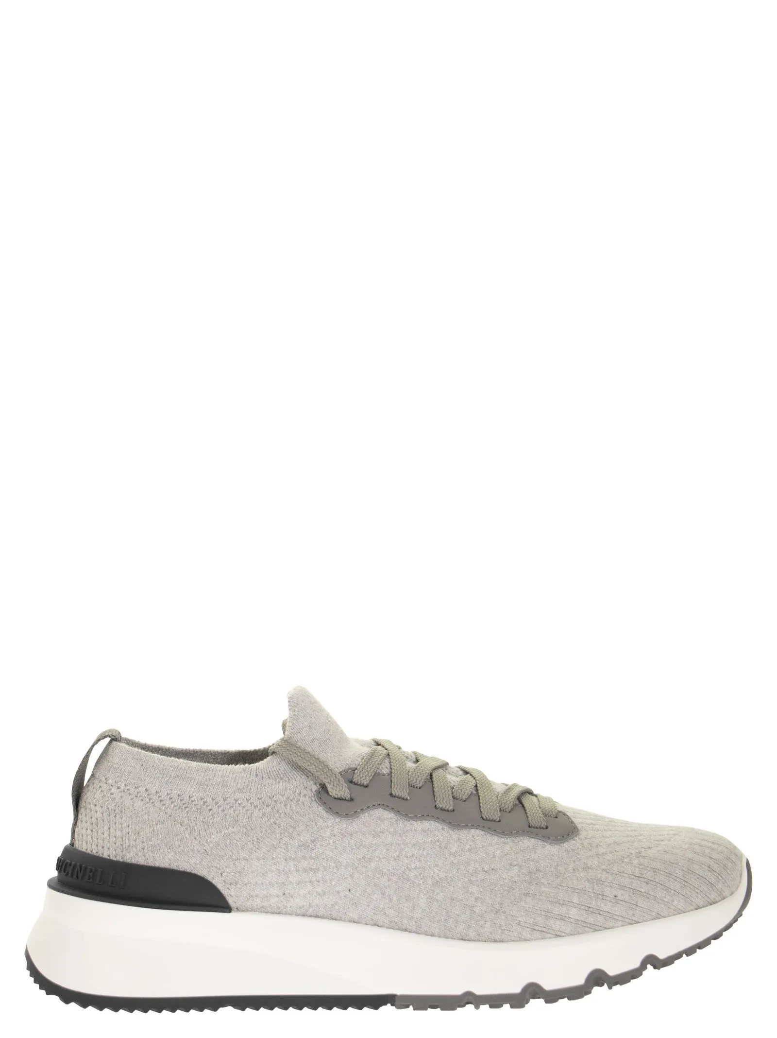Runners in cotton knit and semi-glossy calf leather