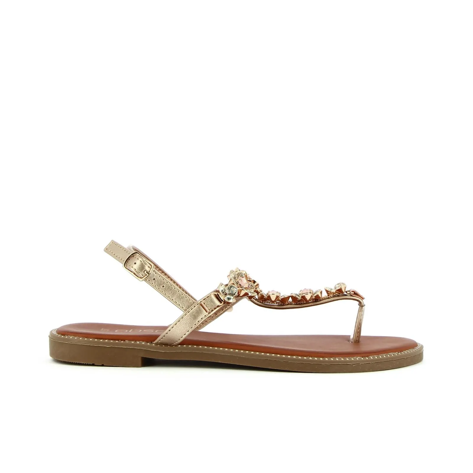 Sandali bassi infradito oro con pietre gioiello
