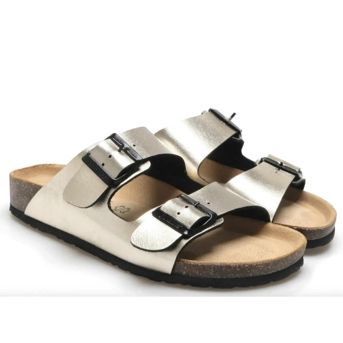 Scarpe da Donna BIONATURA Art. 94XTHE-24-I-LMPL  lam platino Ciabatte doppia fibbia
