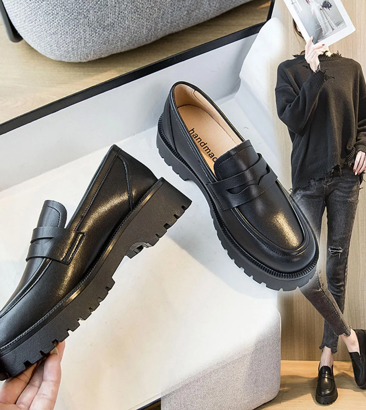 Scarpe primavera estate donna stile britannico 2022 nuovi mocassini casual stile college con suola spessa scarpe moda in vera pe