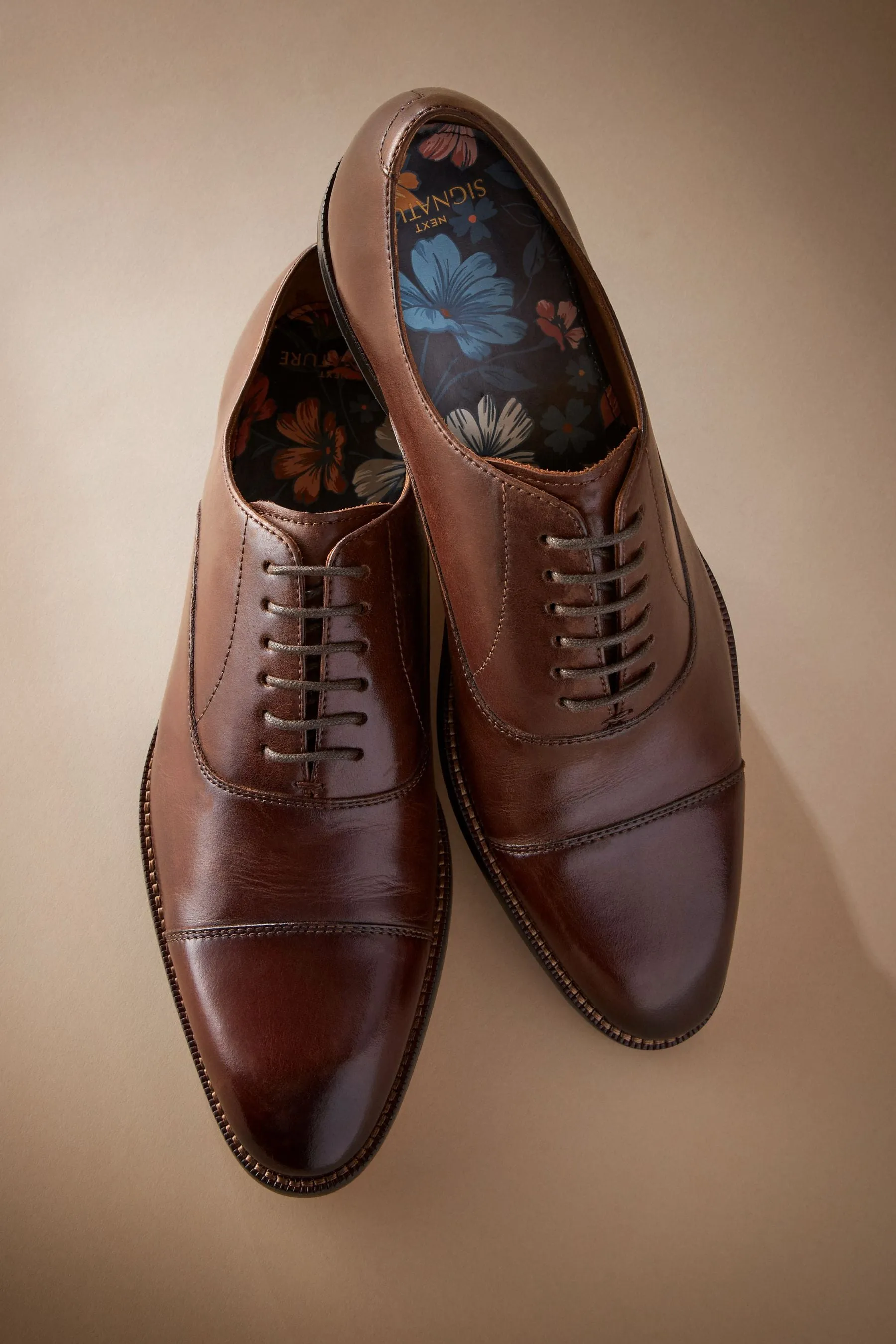 Signature - Scarpe Oxford cap toe con punta rinforzata e suola in pelle    