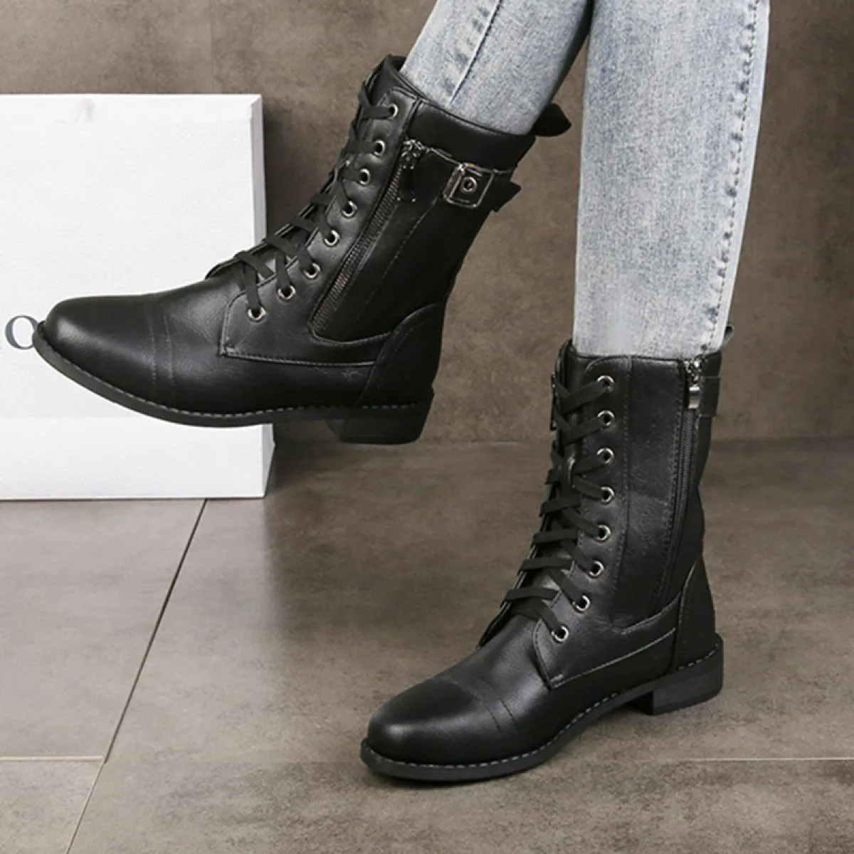 Stivaletti con zip autunnali da donna Stivaletti con fibbia nuovi originali da donna Moda femminile Appartamenti casual Calzatur