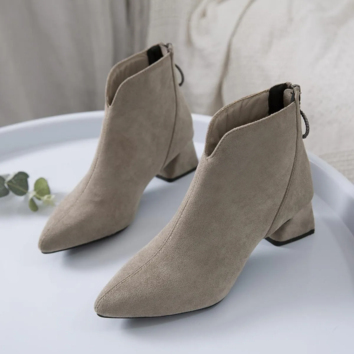 Stivaletti per donna Punta quadrata Scarpe moda Peluche Stivaletti invernali caldi Cerniera Tacco quadrato Scarpe comode da donn