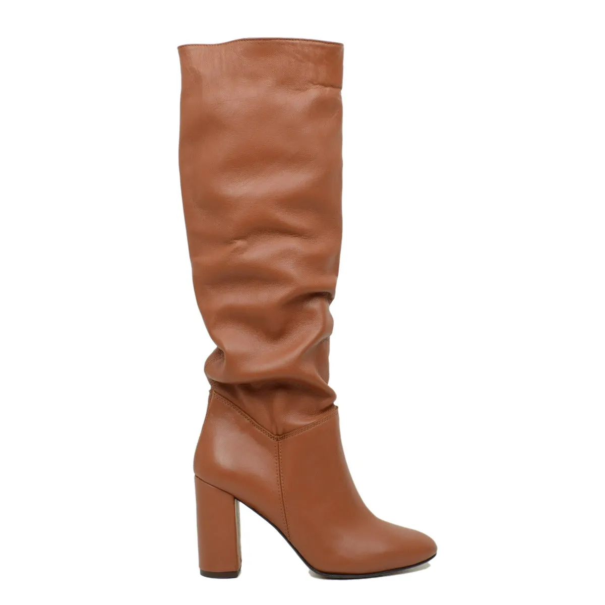 Stivali Donna Alti Marroni Made in Italy in Pelle con Tacco Alto