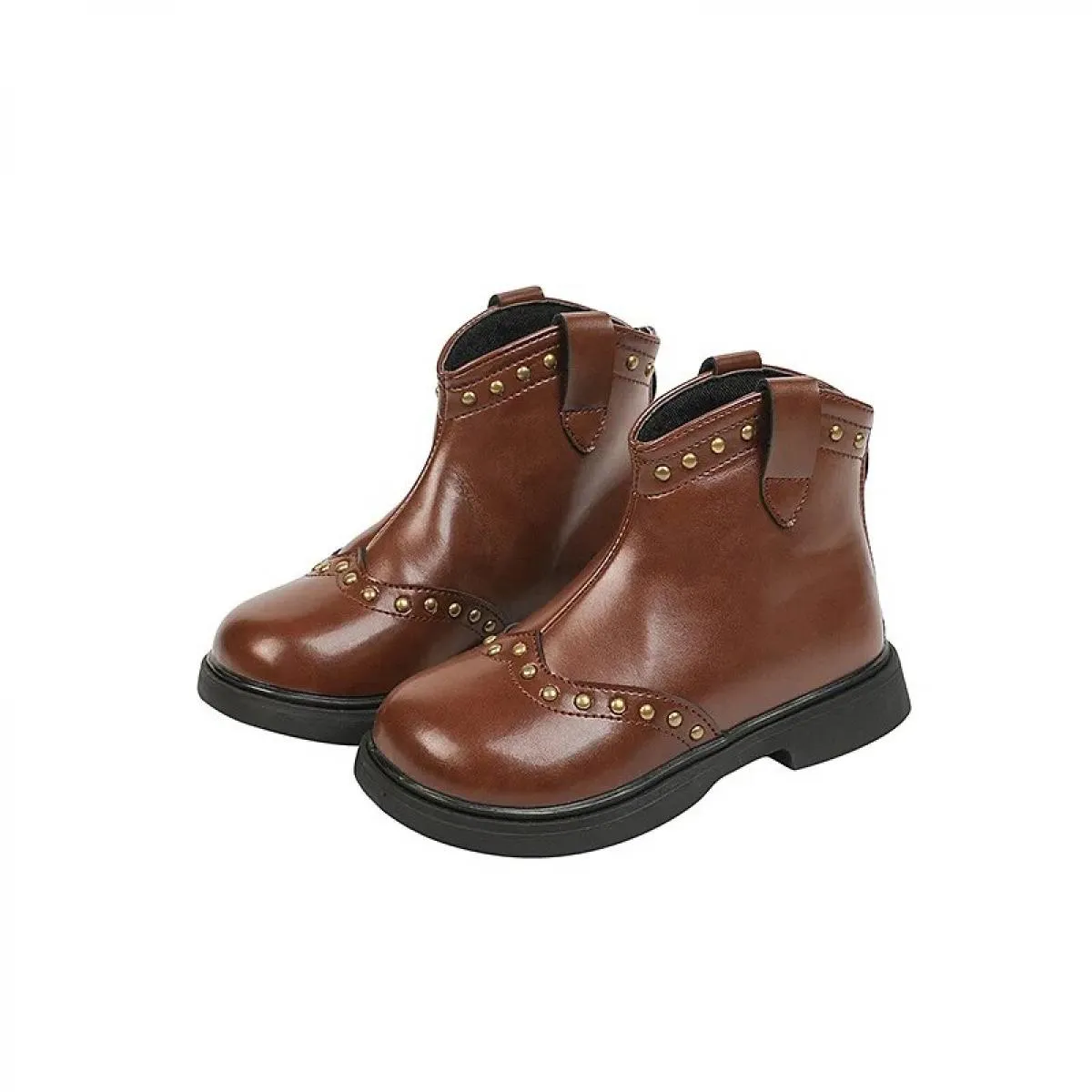 Stivali per bambini Nuovi rivetti alla moda Nero Marrone Stivaletti per bambini Punta tonda Cerniera laterale Stivaletti antisci