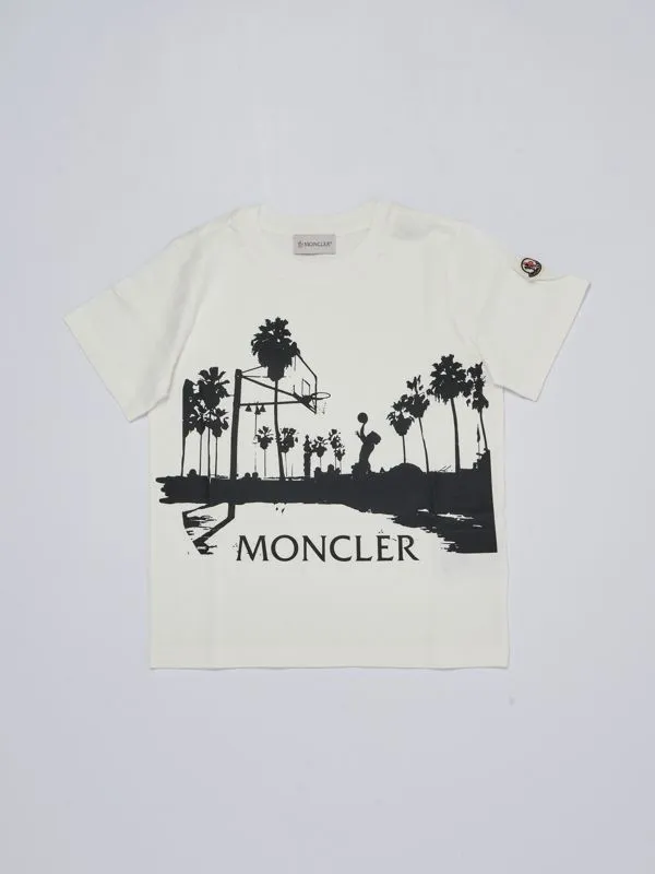 T-shirt bambino Moncler in cotone con stampa basket Bianco
