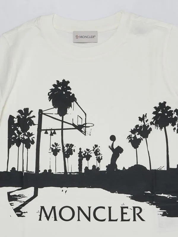 T-shirt bambino Moncler in cotone con stampa basket Bianco