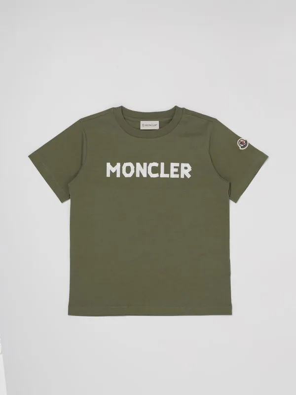 T-shirt bambino Moncler in cotone con stampa logo Verde