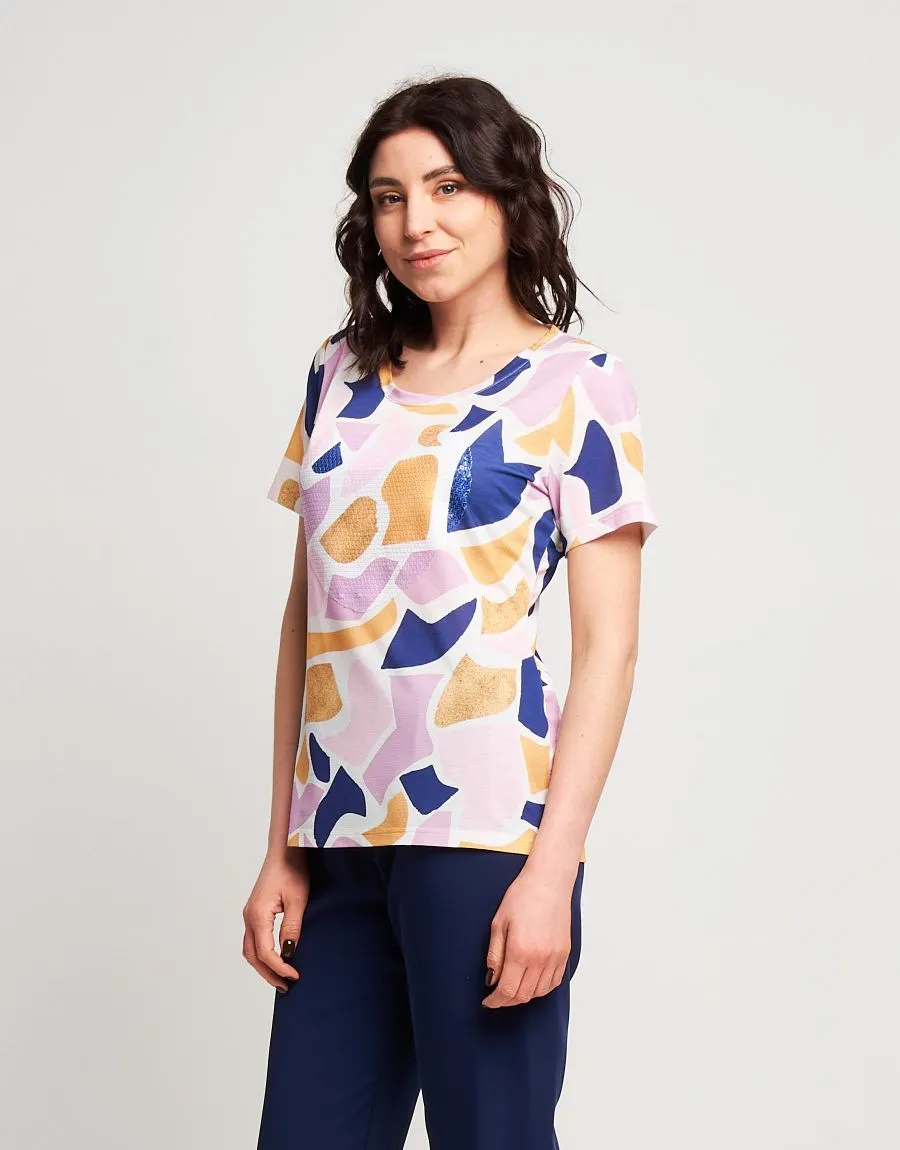 T-shirt fantasia con patch di paillettes