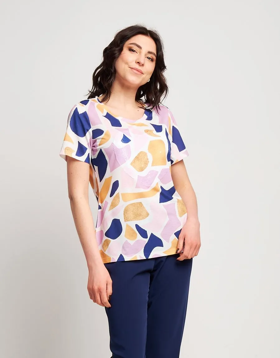 T-shirt fantasia con patch di paillettes