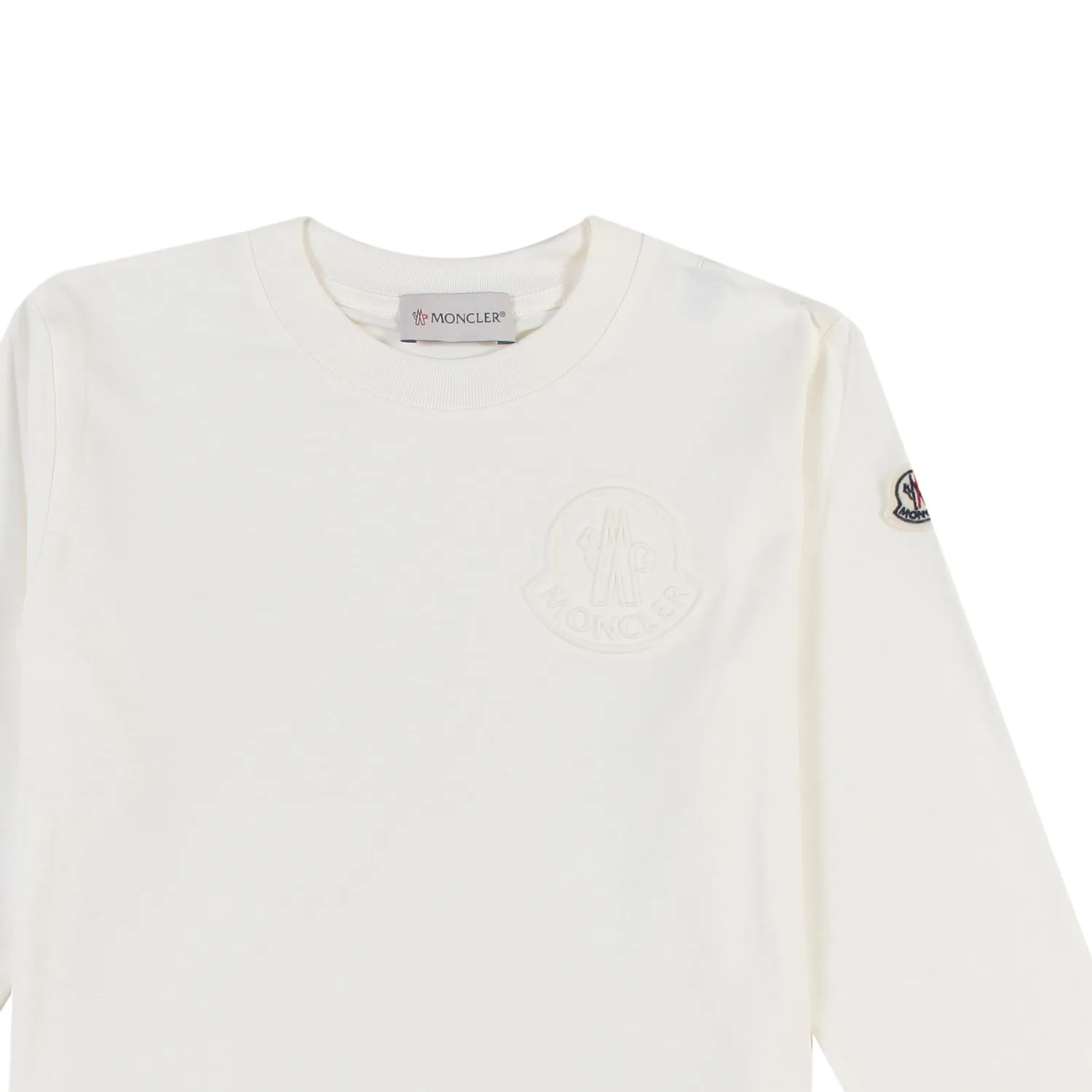 T-Shirt Lunga Moncler Bianca Con Logo Goffrato