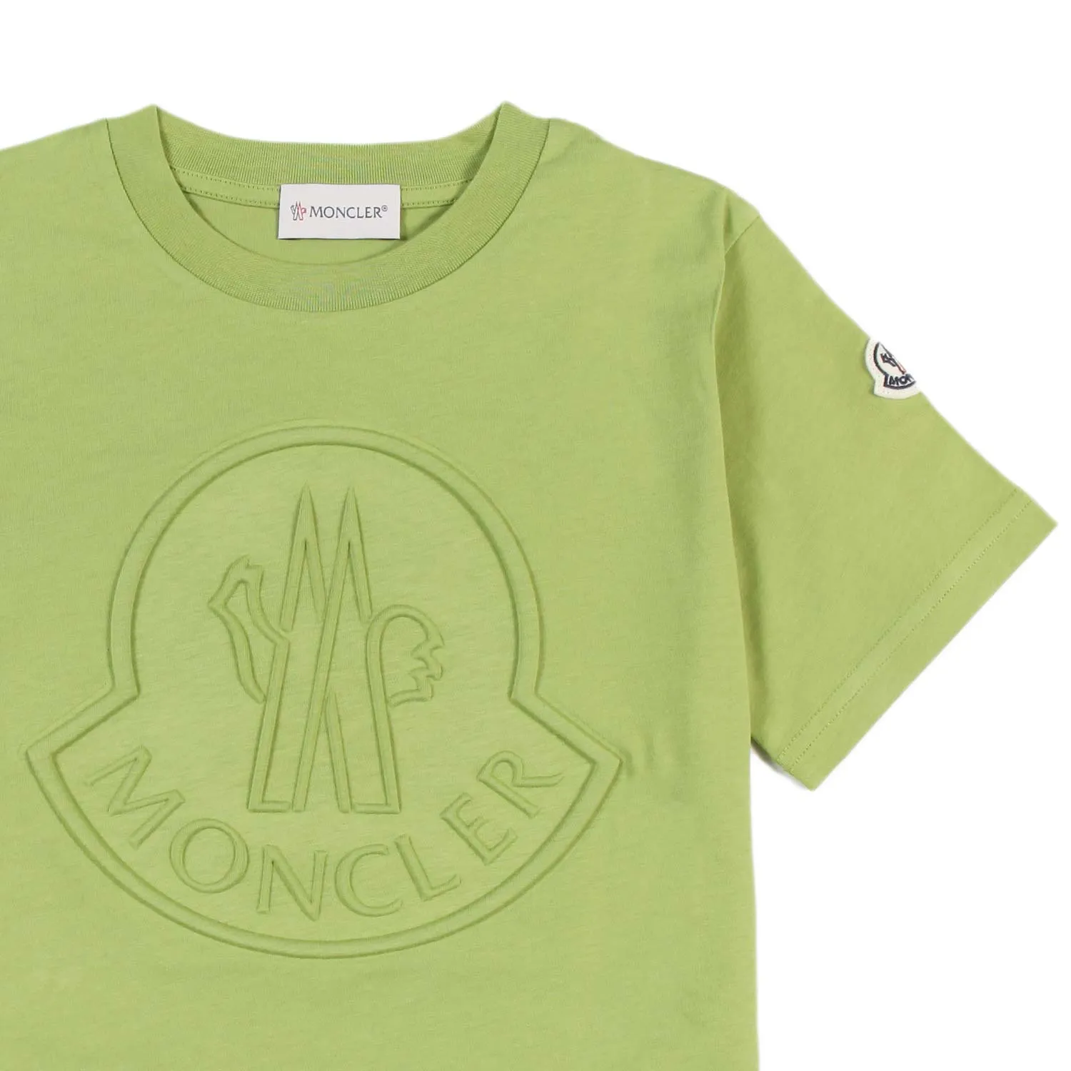 T-Shirt Moncler Verde Chiaro Con Logo Goffrato