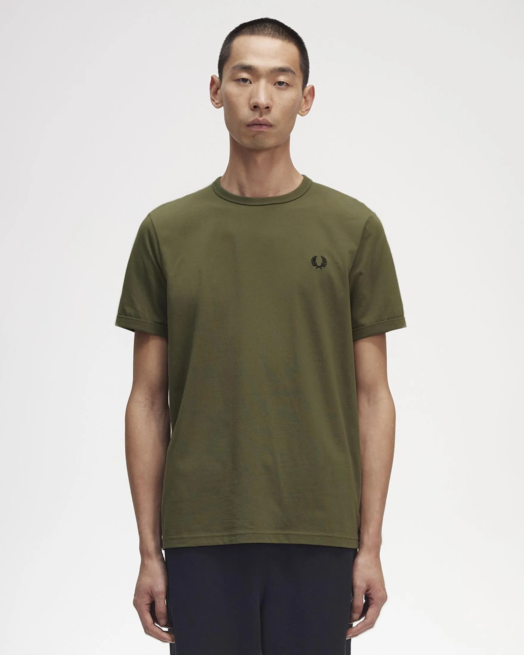 T-shirt verde militare mezza manica tinta unita con logo ricamato sul petto